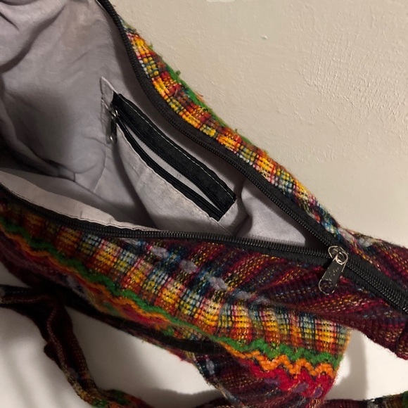 Mexican Shoulder Bag Tote Multi Color Yarn Stitched Blanket Boho Hippie - Picture 8 of 9